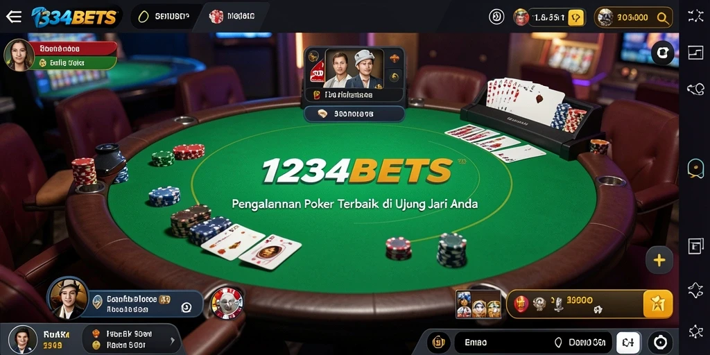 Tampilan gameplay menegangkan di 1234BETS dengan suasana poker yang mendebarkan.