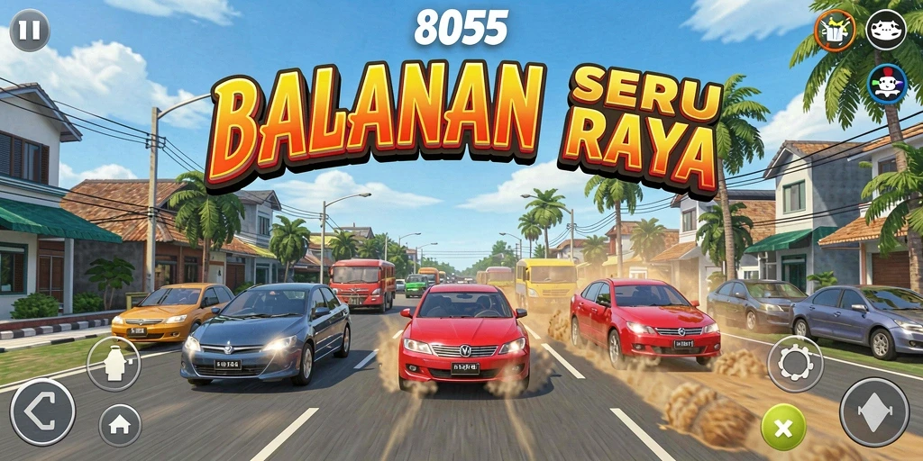 Screenshot menunjukkan intensitas balapan di jalan raya dalam 8055.