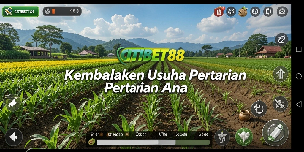 Tampilan gameplay CITIBET88 yang menampilkan ladang penuh tanaman hijau.