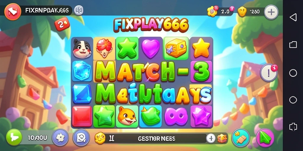 Tangkapan layar gameplay FIXPLAY666 yang menarik dan menantang di level Match-3.