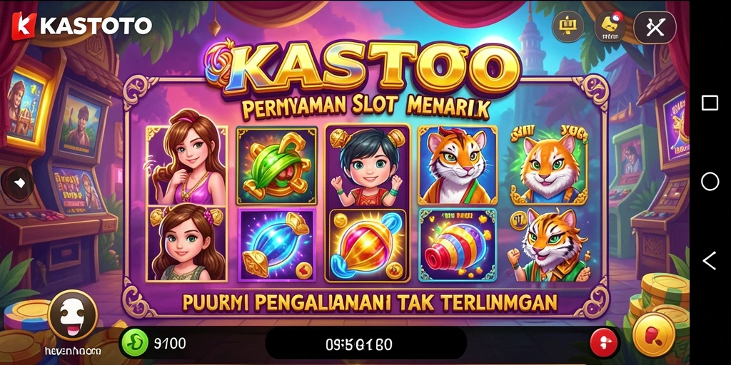 Tampilan gameplay KASTOTO yang penuh warna dan menarik.