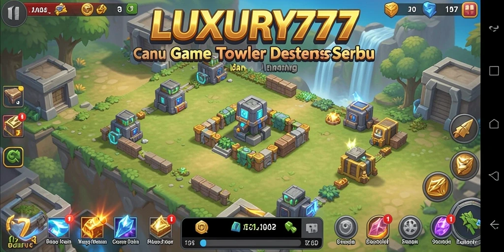 Gameplay LUXURY777 menampilkan aksi menara pertahanan seru untuk melawan musuh.