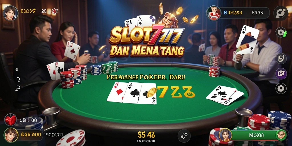 Tampilan gameplay Poker menarik dari SLOT777 dengan suasana kasino yang nyata.