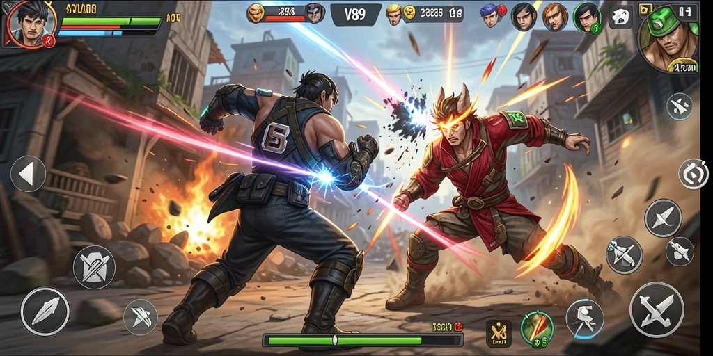 Screenshot V89 menampilkan aksi pertarungan yang intens dan seru.