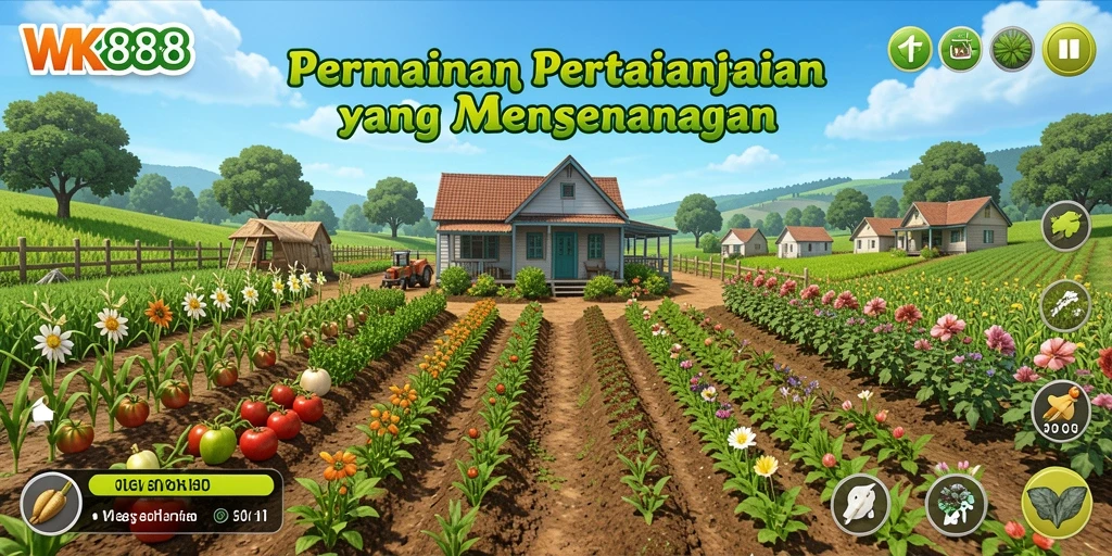Screenshot menunjukkan pemain sedang mengelola kebun dengan berbagai tanaman.