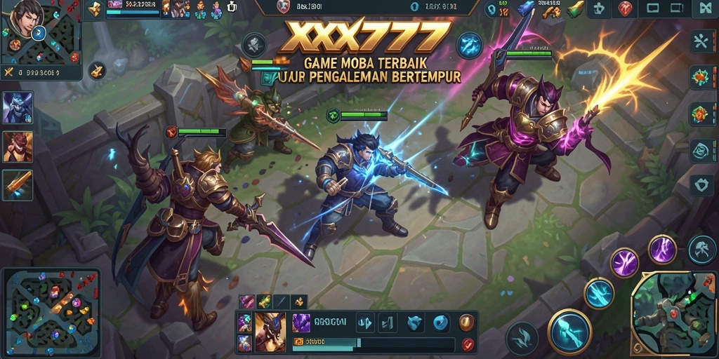 Gambar menampilkan pertarungan seru dalam game MOBA XXX777.